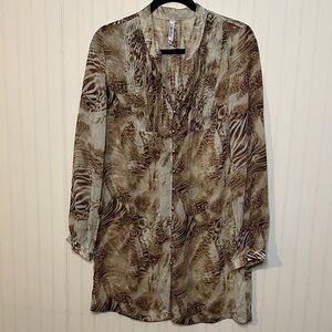 Miilla Clothing Animal Print Long Blouse in Beige and Brown
